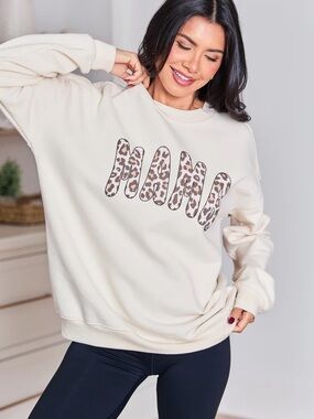Pink Lily Cream Ribbed Crewneck with Pink Logo Tag